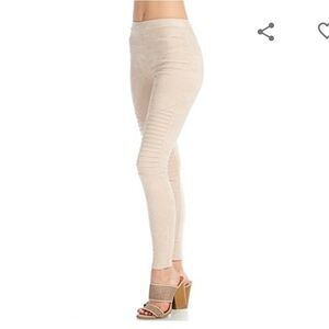 Venti6 faux suede moto legging in a light tan color.